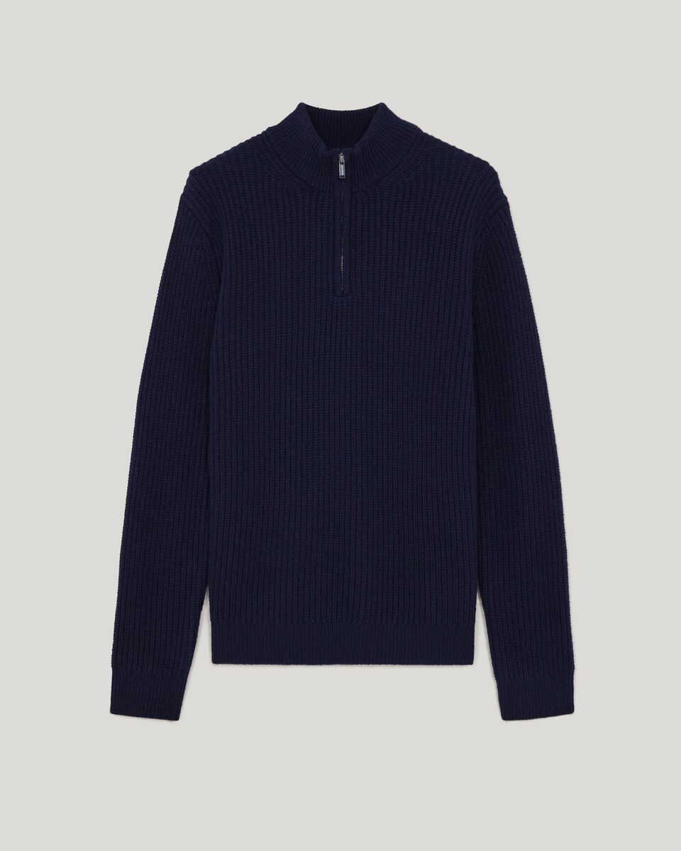 Chunky Lambswool Half-Zip Knit, Navy Chunky Lambswool Half-Zip Knit, Navy, hi-res